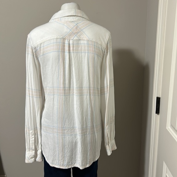 Rails × Free People Flannel HUNTER BUTTONDOWN IVORY SHERBERT Top Sz S - Picture 7 of 14